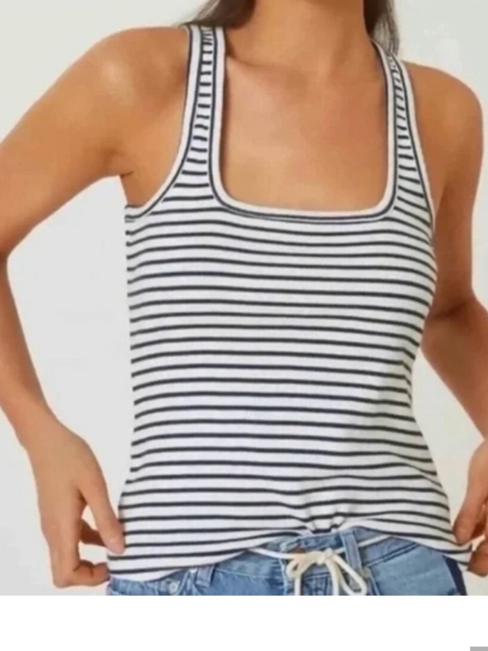 ANTHROPOLOGY S MAEVE White-black stripe cotton-elastin tank shabby chic summer